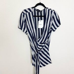 Theory Kimono Wrap Navy Multi Calton Stripe Size Large